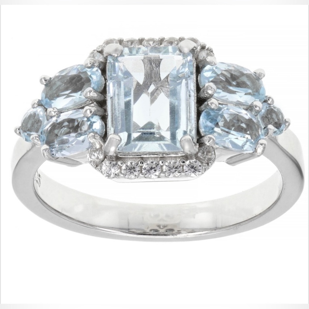 Blue Aquamarine, Rhodium/Sterling Silver Ring 2.35 ctw